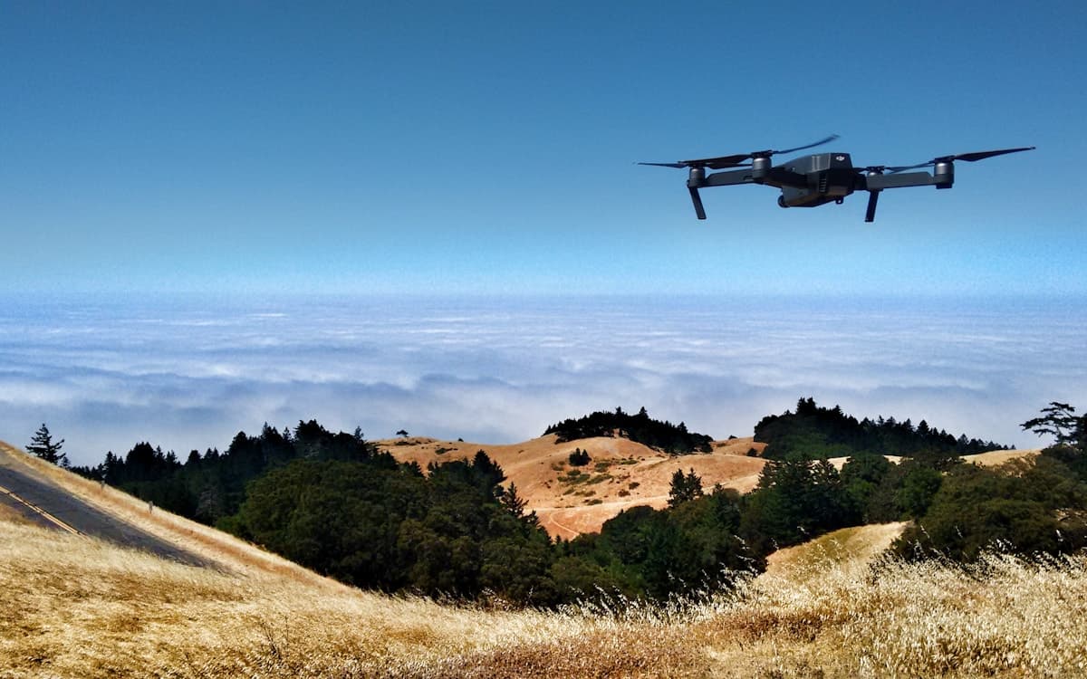 Quadcopter over open hill country